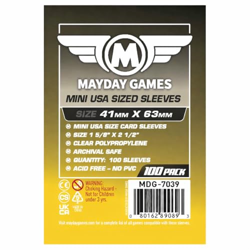 MayDay Games Mini USA Card Sleeves 41x63mm - Clear Polypropylene, 40 Micron, 400 Standard Board Game Card Sleeves- MDG-7039