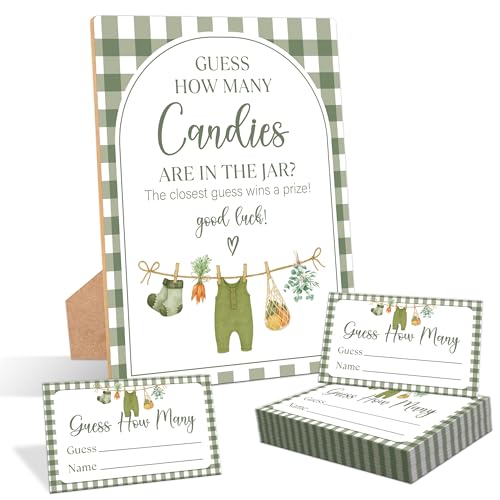 Locally Grown Guess How Many Candies Are In The Jar Game, Pack of 1 Wooden Tabletop Sign with Stand and 50 Guessing Cards, Farmers Market Baby Shower Game, Gender Reveal Party Decorations - KA06 - color: Green-1, size: Green
