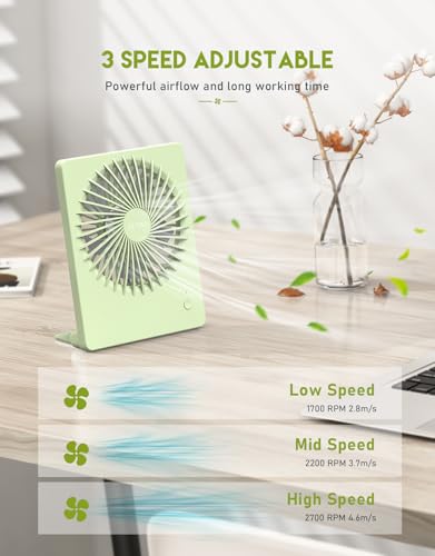 Zuvas Desk Fan Small Rechargeable Battery Table Fans for travel Ultra Quiet | 180° Tilt Folding, LED Dislay, Portable Fan Slim Design, 3 Speed Adjustable, for Office Bedroom Desktop, Cruise Essentials - color: Light Green