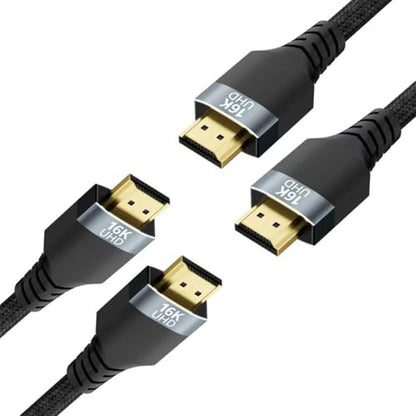 2 Pack 96Gbps HDMI 2.2 Cables 2FT,16K@60Hz,4K@240/480Hz Ultra High Speed Braided Gold-Plated Cord,Supports HDR10+,eARC,DTS:X, HDCP 2.2/2.1,Compatible with PS5,PS4, Xbox,Gaming PC,Monitor, - size: 2FT+2FT