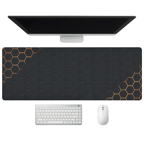 Extended Honeycomb Desk Mat, XL Large Gaming Mouse Pad, Gold Glowing Pattern Stitched Edges Waterproof Non-Slip Rubber Base for Computer Keyboard Laptop Work Home Office 31.5"x11.8" - color: Black Gold Honeycomb, size: 31.5" x 11.8"