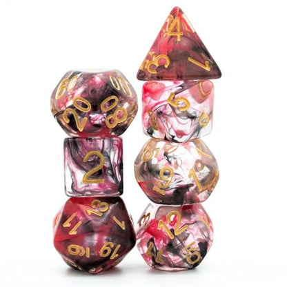 UDIXI Resin DND Dice Set 7PCS Polyhedral D&D Dice for Role Playing Games | Red Black Colors, Dreamy Effect, Velvet Dice Bag Packaging, for Dungeons and Dragons Role Playing Games and Tabletop Games - color: S-red and Black