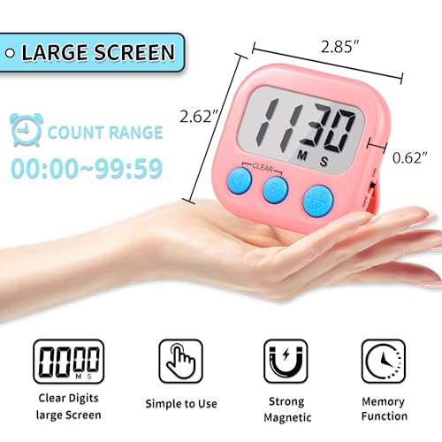 Timer for Kids Teachers Supplies Digital Kitchen Timers for Cooking Large Magnetic Classroom Timer 2Pack-Blue Pink - color: Blue Pink