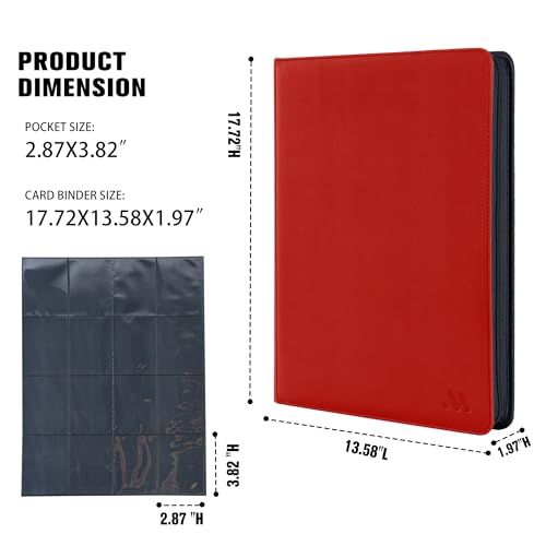 Card Binder 16 Pocket,Trading Card Binder Hold up to 1408 Cards with 44 Sleeves,Zipper Card Holder Album Compatible with TCG Card/Game Cards/Sports Card-Red - color: Red