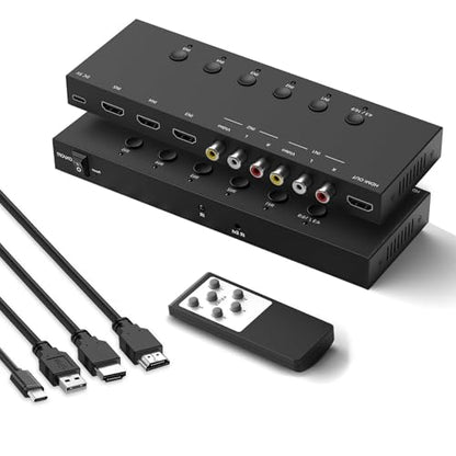 2-in-1 HDMI & AV Switcher – Play PS5 & Retro Games on 1 TV, 3 HDMI 2.0 (4K HDR) + 2 RCA Inputs – Supports Xbox Series X/Switch/Wii/PS2/N64 – HDCP 2.2, 3D, 4:3/16:9 Toggle - size: 3 Port HDMI Switch & 2 AV Inputs