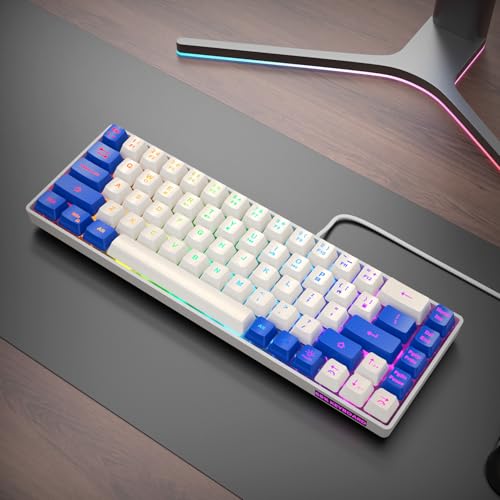 GEODMAER 65% Gaming Keyboard, LED Backlit Mini Wired Keyboard, Ultra-Compact Anti-Ghosting No-Conflict 68 Keys Membrane Gaming Wired Keyboard for PC Laptop Windows Gamer(White-Blue) - color: White-Blue