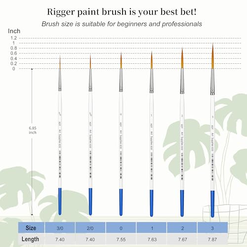 XDT#830 Rigger Artist Paint Brush 6 Piece Set Extra Long Fine Point Liner Tip #000#00#0#1#2#3, Scale Models Nail Acrylic Oil Watercolor - color: Blue 8pc