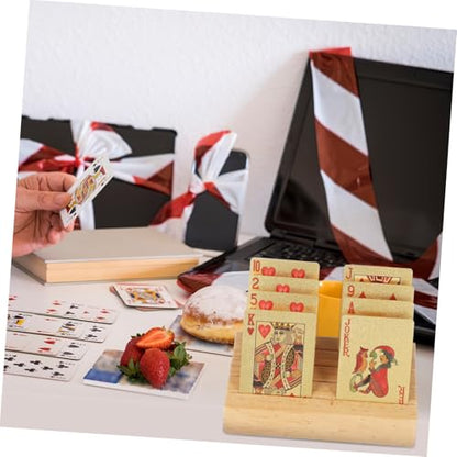 Toddmomy Wooden Playing Card Holder Stand Slotted Design with Non Slip Base Accommodates Multiple Card Games for Tabletop Gaming and Strategy Play