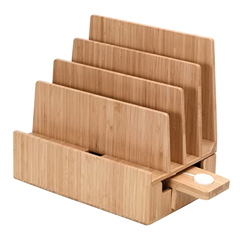 MobileVision Slim Bamboo Charging Station & Compatible Adapter for Apple Watch Multi Device Organizer, Smartphones, Tablets, Laptops & More - color: Slim Stand + Apple Watch Adapter