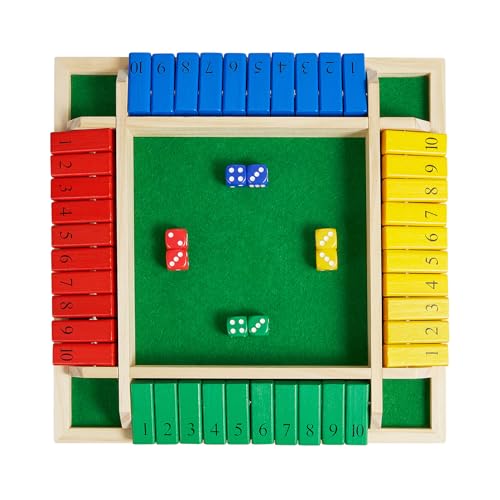 AMEROUS Shut The Box Dice Game-12 inches-Colorful Design-1-4 Players-12 Dice-Gift Package, Classic 4 Sided Wooden Board Game for Adults Kids, Classics Board Game