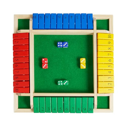 AMEROUS Shut The Box Dice Game-12 inches-Colorful Design-1-4 Players-12 Dice-Gift Package, Classic 4 Sided Wooden Board Game for Adults Kids, Classics Board Game