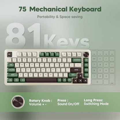 Redragon K681 Pro Wireless Mechanical Keyboard, Gasket Mounted RGB Gaming Keyboard with Volume Knob, MDA-Profile, Pre-Lubed Linear Switches, 81 Keys 75％ Tri-Mode Hot Swappable for PC/Xbox/PS (Matcha) - color: Matcha Green, size: Custom Linear Switches