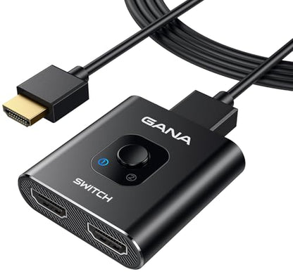 HDMI Switch 4k@60hz Splitter, GANA Aluminum Bidirectional HDMI Switcher 2 in 1 Out, Manual HDMI Hub Supports HD Compatible with Xbox PS5/4/3 Blu-Ray Player Fire Stick Roku (Black with 3.9Ft Cable) - color: Black with 3.9Ft Cable