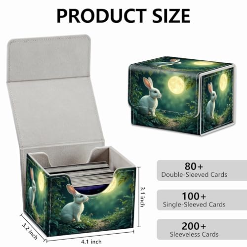 Strong Magnet for TCG MTG Commander Deck Box Playing Card Case Magic Deck Box Creative Pattern Trading Card Storage Box for Collectible Games, Golden Moon Cute White Rabbit - color: Golden Moon Cute White Rabbit