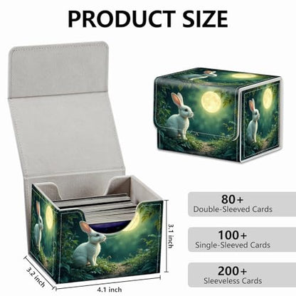 Strong Magnet for TCG MTG Commander Deck Box Playing Card Case Magic Deck Box Creative Pattern Trading Card Storage Box for Collectible Games, Golden Moon Cute White Rabbit - color: Golden Moon Cute White Rabbit