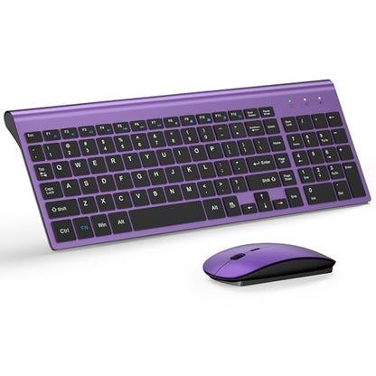 Wireless Keyboard and Mouse Ultra Slim Combo, TopMate 2.4G Silent Compact USB 2400DPI Mouse and Scissor Switch Keyboard Set with Cover, Batteries Included, for PC/Laptop/Windows/Mac - Purple Black - color: Purple Black
