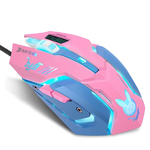 HXMJ Pink Wired USB Computer Mouse,7 Colors Backlit,Silent Buttons for MacBook,Computer PC,Laptop - color: Pink