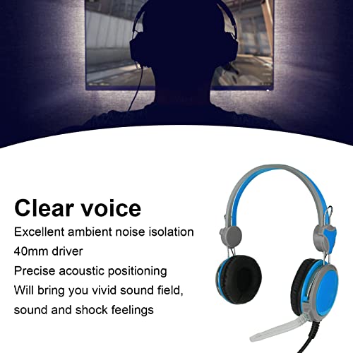 Noise Cancelling Gaming Headphones Clear Sound and Microphone for Computer Players (Blue) - color: Blue