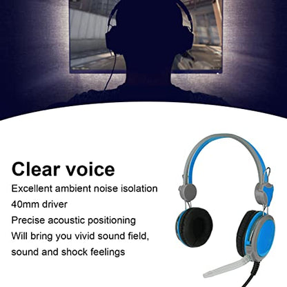 Noise Cancelling Gaming Headphones Clear Sound and Microphone for Computer Players (Blue) - color: Blue