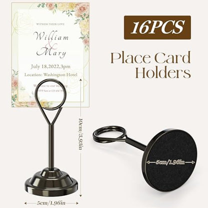 Urban Deco 16 Pieces Table Card Holder Place Card Holders 4 inches Steel Card Holders for Photos, Food Signs, Memo Notes, Weddings, Restaurants, Birthdays (Nickel Black Round) - color: Nickel Black Round