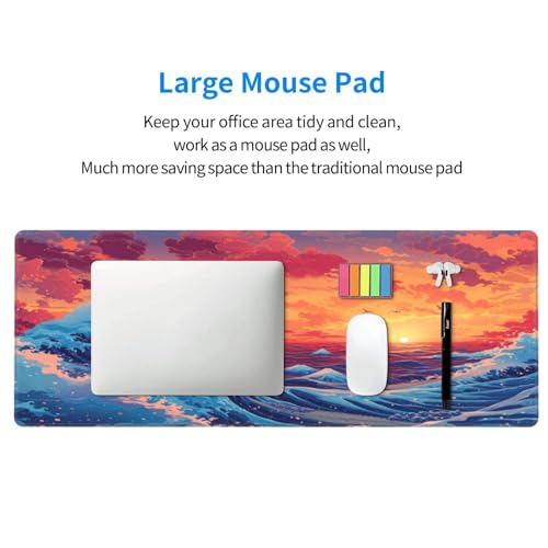 Gaming Mouse Pad Desk Pad,Extended Big Mouse Pad,31.5x11.8 Inch Long Computer Keyboard Mouse Mat Mousepad with 3mm Non-Slip Base and Stitched Edge for Gaming and Office… (Sunset Wave) - color: Sunset Wave