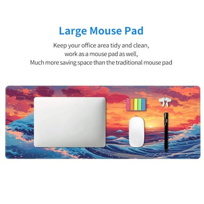 Gaming Mouse Pad Desk Pad,Extended Big Mouse Pad,31.5x11.8 Inch Long Computer Keyboard Mouse Mat Mousepad with 3mm Non-Slip Base and Stitched Edge for Gaming and Office… (Sunset Wave) - color: Sunset Wave