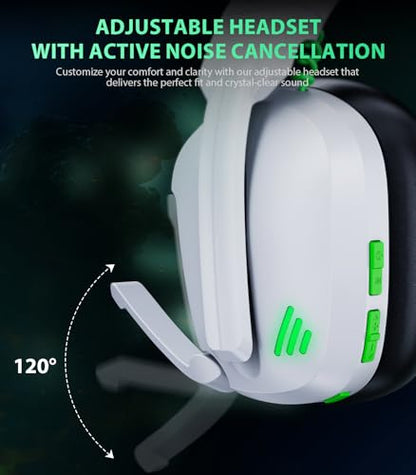 Wireless Gaming Headset for PS5, PS4 & PC, 20ms Ultra-Low Latency, 2.4GHz USB & BT 5.4, Noise Canceling Mic, 50H Battery, Compatible with Switch, Mac & Mobile, Ideal for Fortnite & Call of Duty - color: White/Black
