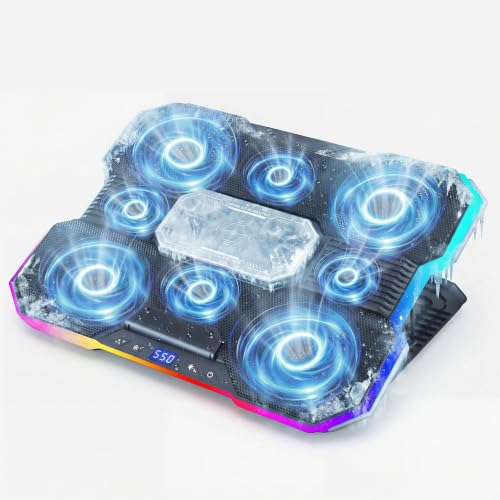 Laptop Cooling Pad with 8-Fan &Thermoelectric Cooler for 15.6-21In Laptops | 5-Speed Independent Control, 10 RGB Lights, 7-Height Adjustable Metal Panel Laptop Cooler