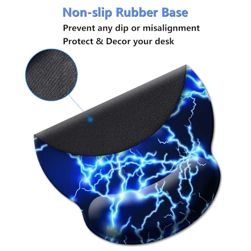 Gaming Mouse Pad Wrist Support,Ergonomic Mouse Pad with Wrist Rest,Comfortable Mousepad with Smooth Wrist Rest,Pain Relief Mouse Pads for Non-Slip Base,Computer,Laptop,Office，Home（Blue Lightning） - color: Blue lightning