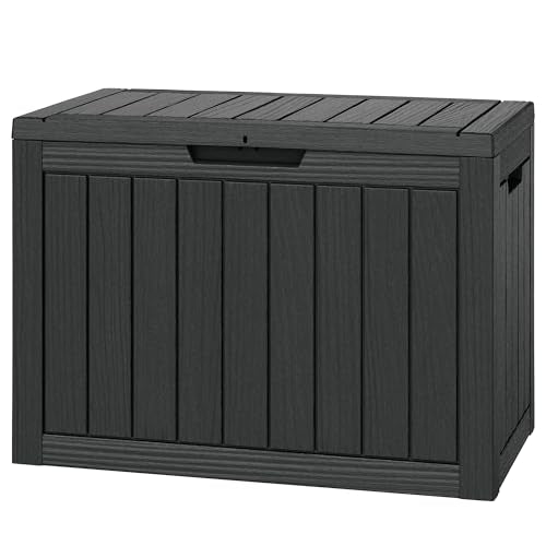 Outdoor Storage Box, 50 Gallon Deck Box with Lockable Lid, Waterproof Resin Storage Bin for Cushions, Garden Tools, Patio Furniture, Black - color: Black, size: 50 Gallon
