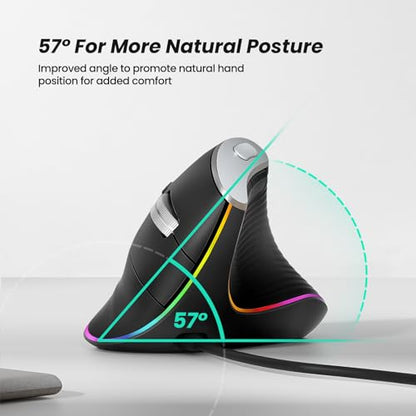Nulea M504 유선 수직 마우스, USB 광학 인체 공학적 마우스, 4가지 조절 가능한 DPI, 11가지 RGB 백라이트 모드, 노트북, PC, 데스크톱, 맥과 호환, 블랙 - color: B-블랙