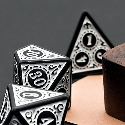 DND Dice Set -D&D Polyhedral Dice (7 Pcs) with Gift Leather Dice Bag for Dungeons and Dragons Role Playing Dice Games RPGs (Dice-White with Black Edge) - color: Dice-white With Black Edge