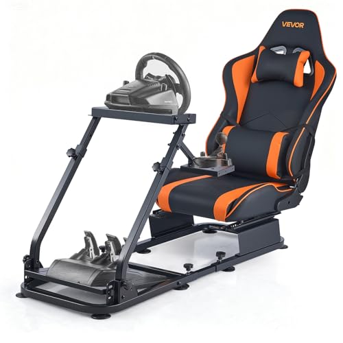 VEVOR Racing Wheel Stand, Heavy-Duty Simulator Cockpit Steering Stand with Dual-Rail Dual-Arm, Fit Logitech G25,G27,G29,G920,G923, Thrustmaster T300RS,TX F458,T500RS,T3PA-PRO (F1/GT) and CSR Pedals - size: Dual-Track Arm Cockpit