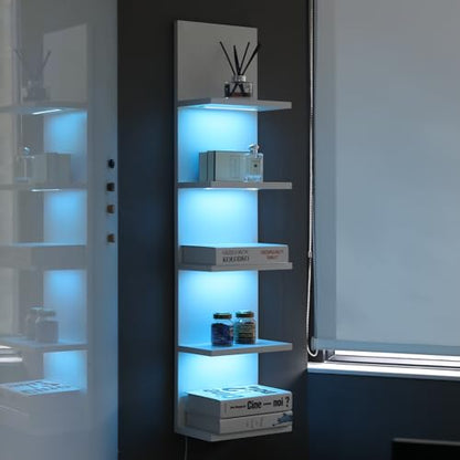 5 Tier Wall Shelf Unit, White, RGB Lack Shelf with Light | Vanity Shelves, For Room, Office, Bathroom, Remote Control - color: 5 Tier Rgb White
