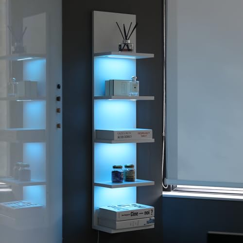 5 Tier Wall Shelf Unit, White, RGB Lack Shelf with Light | Vanity Shelves, For Room, Office, Bathroom, Remote Control - color: 5 Tier Rgb White