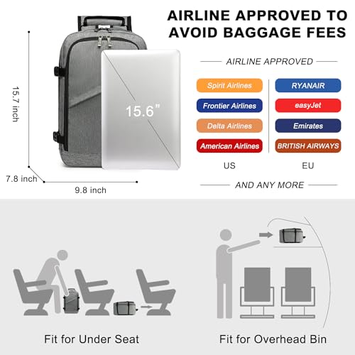 Kono Carry on Backpack, Airline Approved Under Seat Travel Backpack - color: Grey, size: Medium