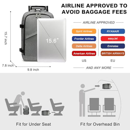 Kono Carry on Backpack, Airline Approved Under Seat Travel Backpack - color: Grey, size: Medium