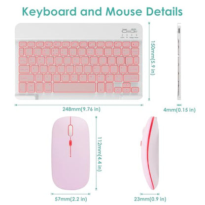 LAMA 7 Colors Backlit Bluetooth Keyboard and Mouse Combo for iPad Pro/Air/Mini, Ultra-Slim Rechargeable Wireless Keyboard and Mouse for iPhone 15/14/13 Pro/Samsung/PC/Laptop/iOS/Windows/Android,PK - color: Pink