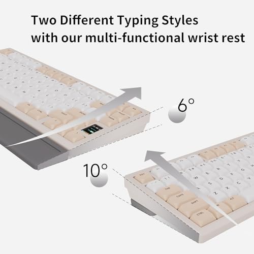 OOCTPK Mechanical Keyboard, Chilkey ND75 LP Wireless Gaming Keyboard with LCD Screen, Bluetooth 5.3/2.4G/USB-C, Hot Swappable Per-Key RGB Custom, Thin Front, Wrist Rest, Full-Aluminum, PC/Mac Support - color: Beige