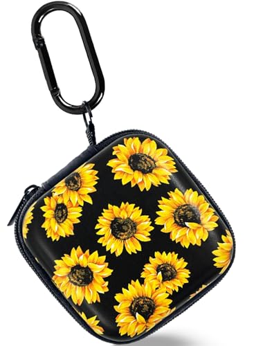 Earbud Case Headphone Organizer Ear Bud Case Portable EVA Carrying Box Storage Bag with Carabiner for AirPods Beats Bose Galaxy Buds 4/3/FE Data Cable Storage (Sunflower) - color: Sunflower