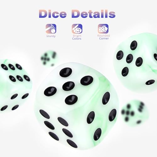 36 Pieces 12mm 6 Sided Mini Dice Set,Mixed Colours Swirls D6 Game Dice Set,6 Sided Standard Game Dice for Board Games Dice Games Classroom Teaching Dices Game,with Portable Gaming Box(Green & White) - color: D6-green & White