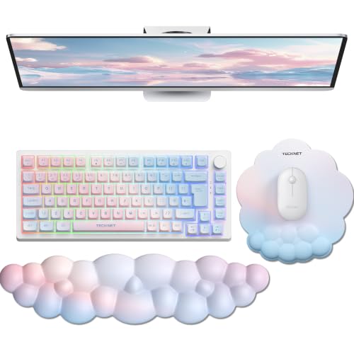 TECKNET Cloud Wrist Rest & Ergonomic Mouse Pad, Cloud Keyboard Wrist Rest with Non-Slip Base, PU Leather Memory Foam Wrist Pad for Keyboard and Mouse, Pain Relief for Typing, Gaming, Rainbow - color: Rainbow