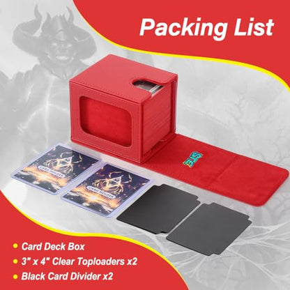 MTG Deck Box, Double Display Window MTG, Commander Deck Box Fits 120+ Single Sleeved Cards, PU Leather Magnetic Closure Card Box with 2 Dividers&2 Toploaders for TCG, CCG, Red - color: Red, size: 1 pack