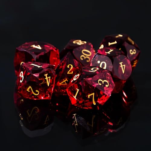 Resin DND Dice Set, 7 Pieces Handmade Sharp Edge Polyhedral Dice for Role Playing Game, Dice Accessory for D&D RPG Players and Starters d4 d6 d8 d10 d12 d20 with Gift Box (red) - color: Red