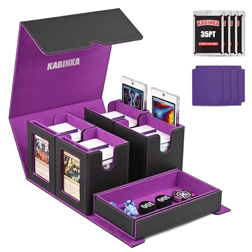 Kabinka Card Deck Box for MTG Commander, Holds 400+ Double-Sleeved Cards, 5 IN 1 Detachable Card Case with Dice Tray, Fits Magic/TCG Cards, 4 Magnetic Card Holders & Dividers (Black Purple) - color: A1-Black Purple