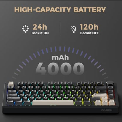 DAREU FLEX75 Gasket Wireless Mechanical Keyboard with Knob | Tri-mode,Hot Swap,75% Custom Gaming Keyboard with PBT Keycaps,RGB Backlit for Mac/Win - color: Black&Grey