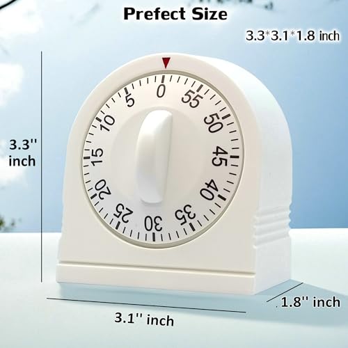60 Minute Wind Up Timer, Visual Mechanical Timer with Loud Alarm, Manual Countdown Timers for Classroom, Home, Study and Cooking (White) - color: White