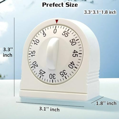 60 Minute Wind Up Timer, Visual Mechanical Timer with Loud Alarm, Manual Countdown Timers for Classroom, Home, Study and Cooking (White) - color: White
