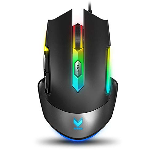RAPOO V302 Optical Gaming Mouse Wired with 16.8 Million RGB Backlight, Ergonomic Design, 14 Adjustable DPI, 7 Programmable Buttons for Windows 7/8/10/XP Vista, Desktop, Laptop, PC- Black