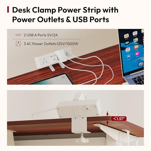 SANODESK Electric Standing Desk with Desk Clamp Power Strip 40"x 24" Whole-Piece Desktop Height Adjustable Stand Up Desk with Cable Management Sit Stand Home Office Desk White Frame/Mahogany Top - color: White Frame+mahogany Top, size: 40"x24"